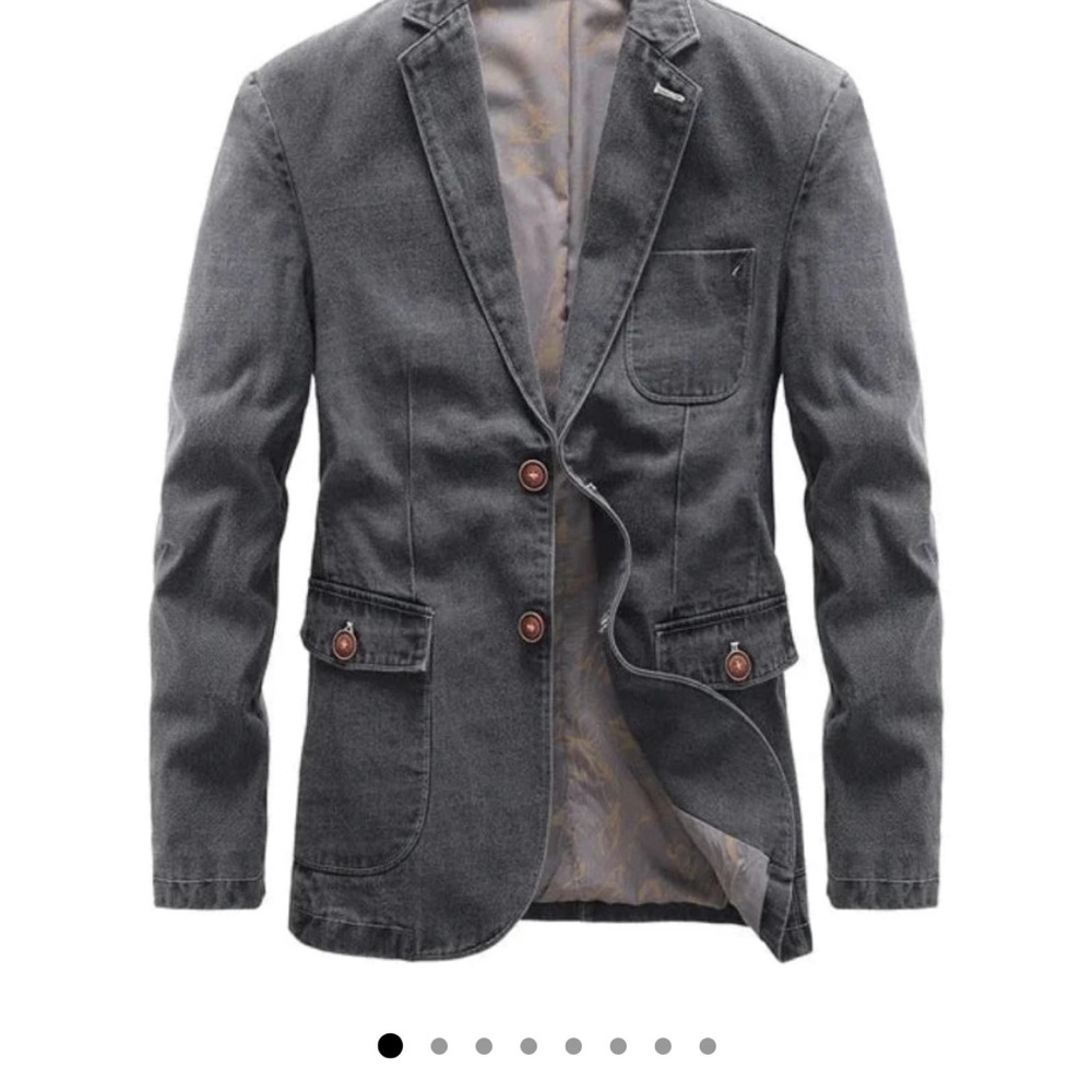 Men's Gray Casual Blazer with Button Accents